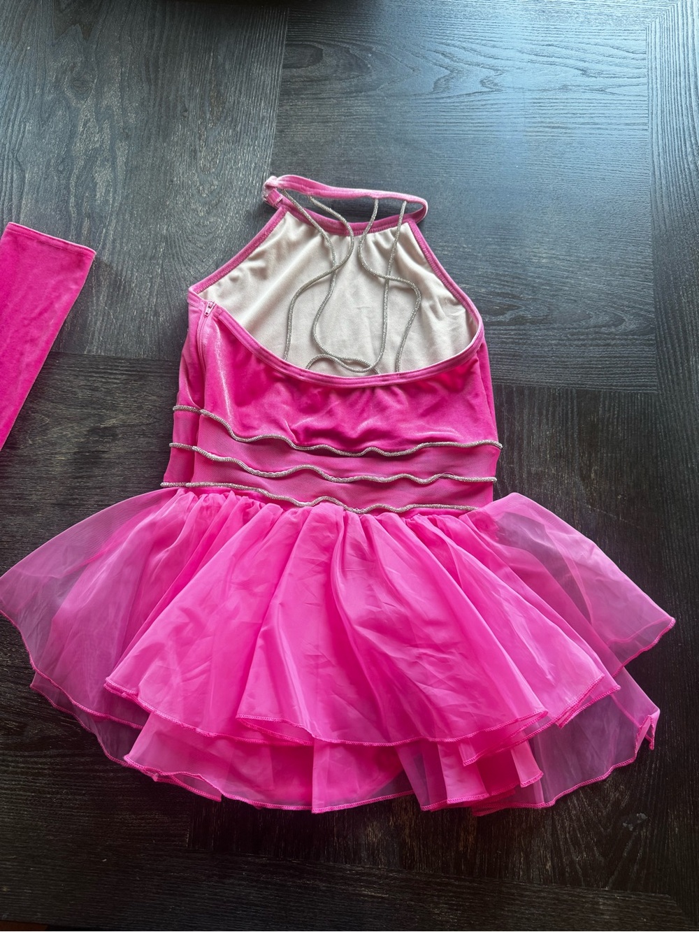 Balera Dance Hot Pink Velvet Open Back Halter Leotard Tutu with Gloves